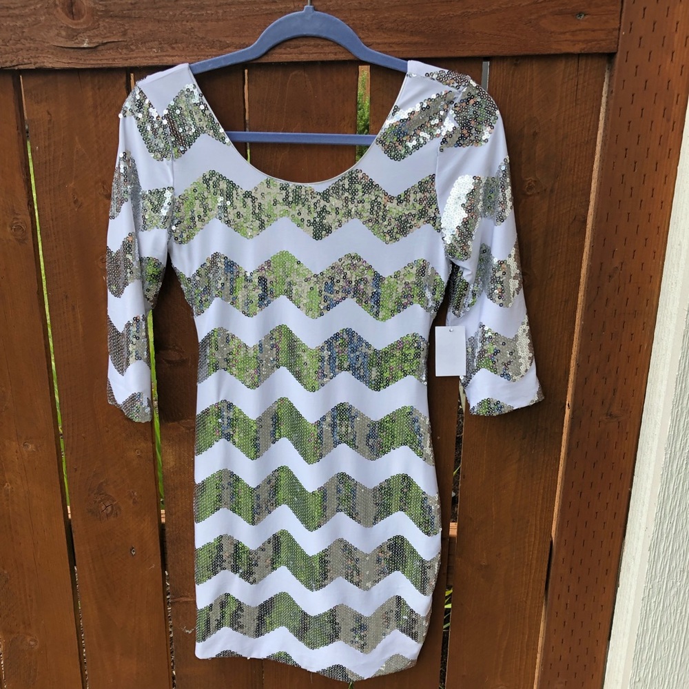 3/4 sleeve sequence bodycon dress